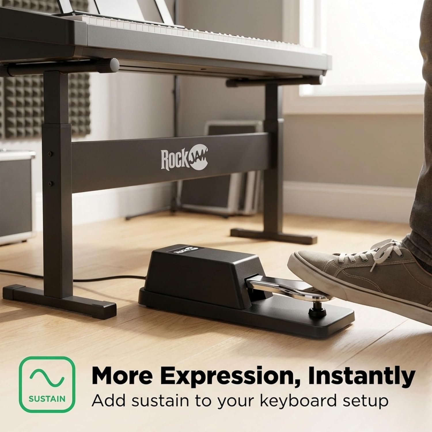 image:imageRockJam 635mm Sustain Pedal for Electronic Keyboards and Digital Pianos with Polarity Switch AntiSlip Rubber Bottom and 59 ft Cable Universal 635mm piano sustain pedal with polarity switch antislip base amp long cable for keyboardsSustain Pedal