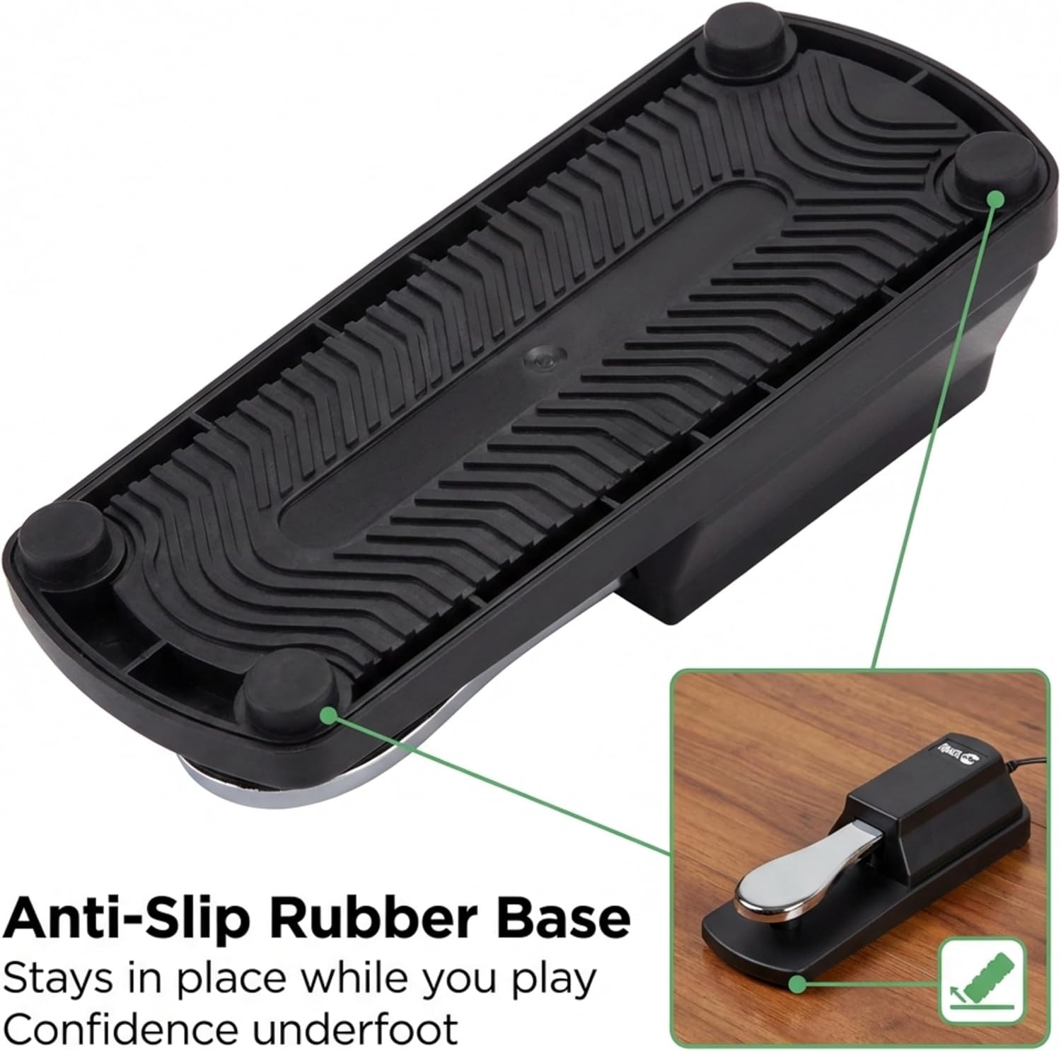 image:imageRockJam 635mm Sustain Pedal for Electronic Keyboards and Digital Pianos with Polarity Switch AntiSlip Rubber Bottom and 59 ft Cable Universal 635mm piano sustain pedal with polarity switch antislip base amp long cable for keyboardsSustain Pedal