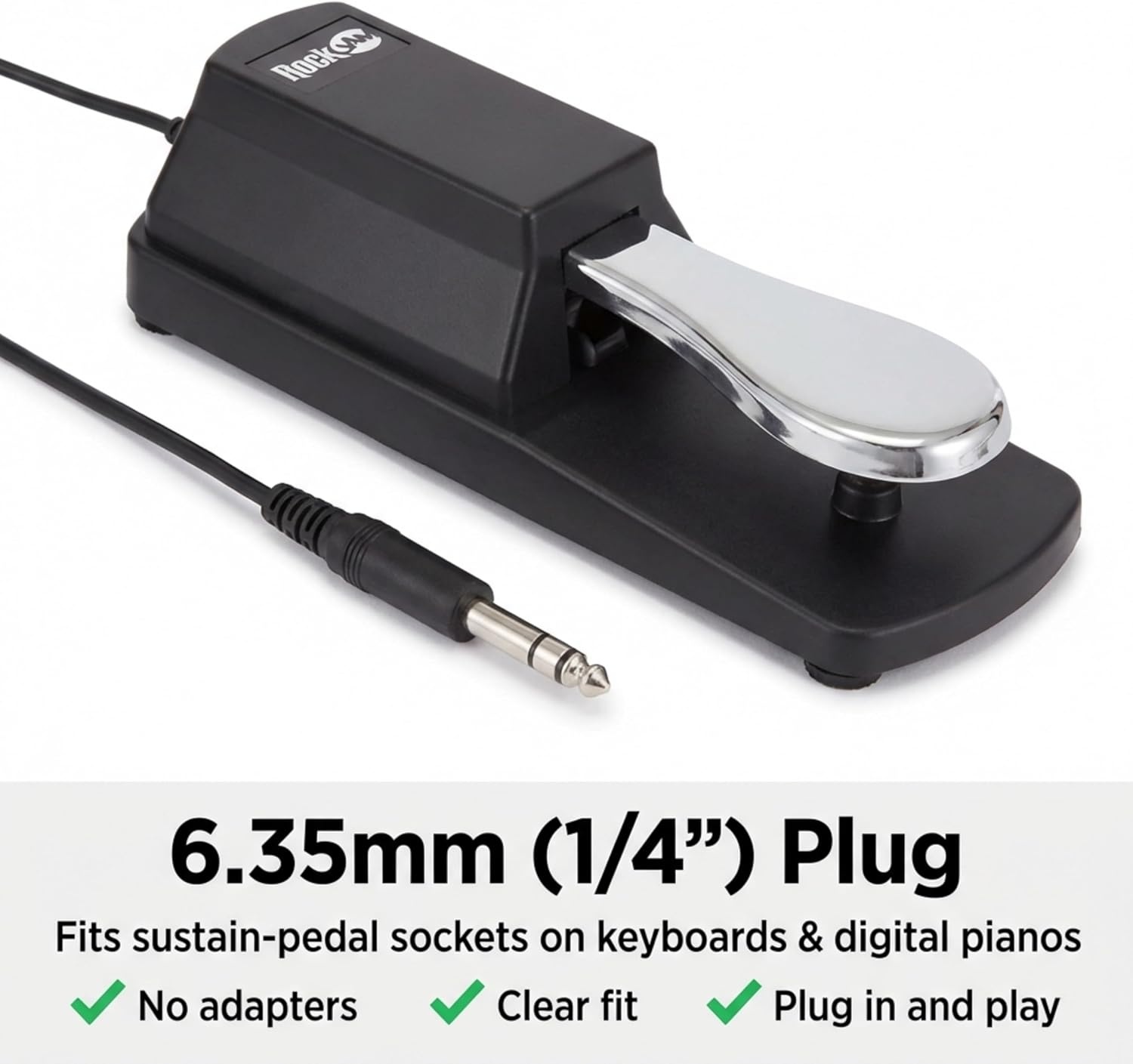 image:imageRockJam 635mm Sustain Pedal for Electronic Keyboards and Digital Pianos with Polarity Switch AntiSlip Rubber Bottom and 59 ft Cable Universal 635mm piano sustain pedal with polarity switch antislip base amp long cable for keyboardsSustain Pedal