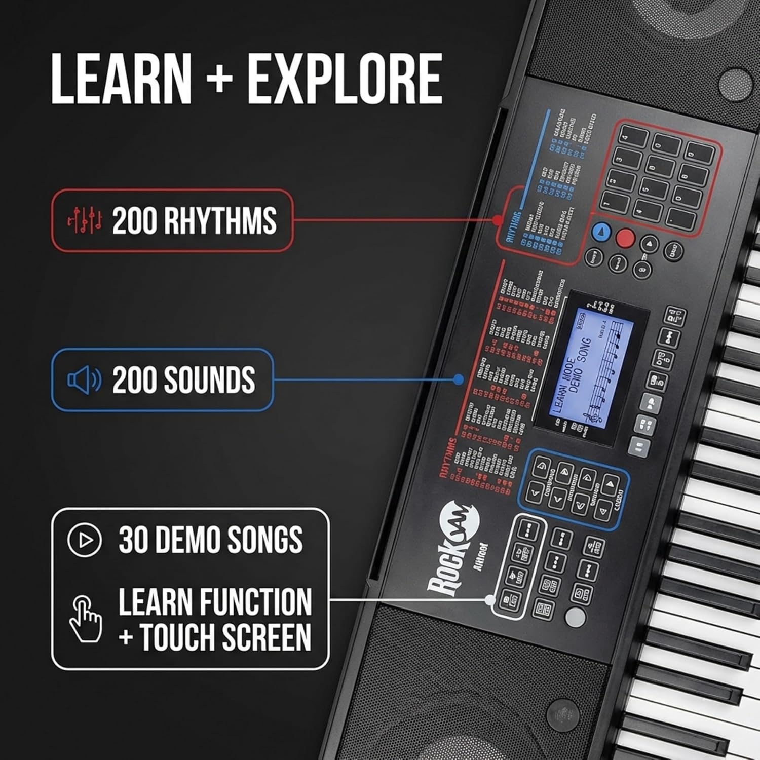 image:imageRockJam RJ561 61 Key Keyboard Piano Kit with Stand Stool amp Headphones61 Key Kit Sustain Pedal