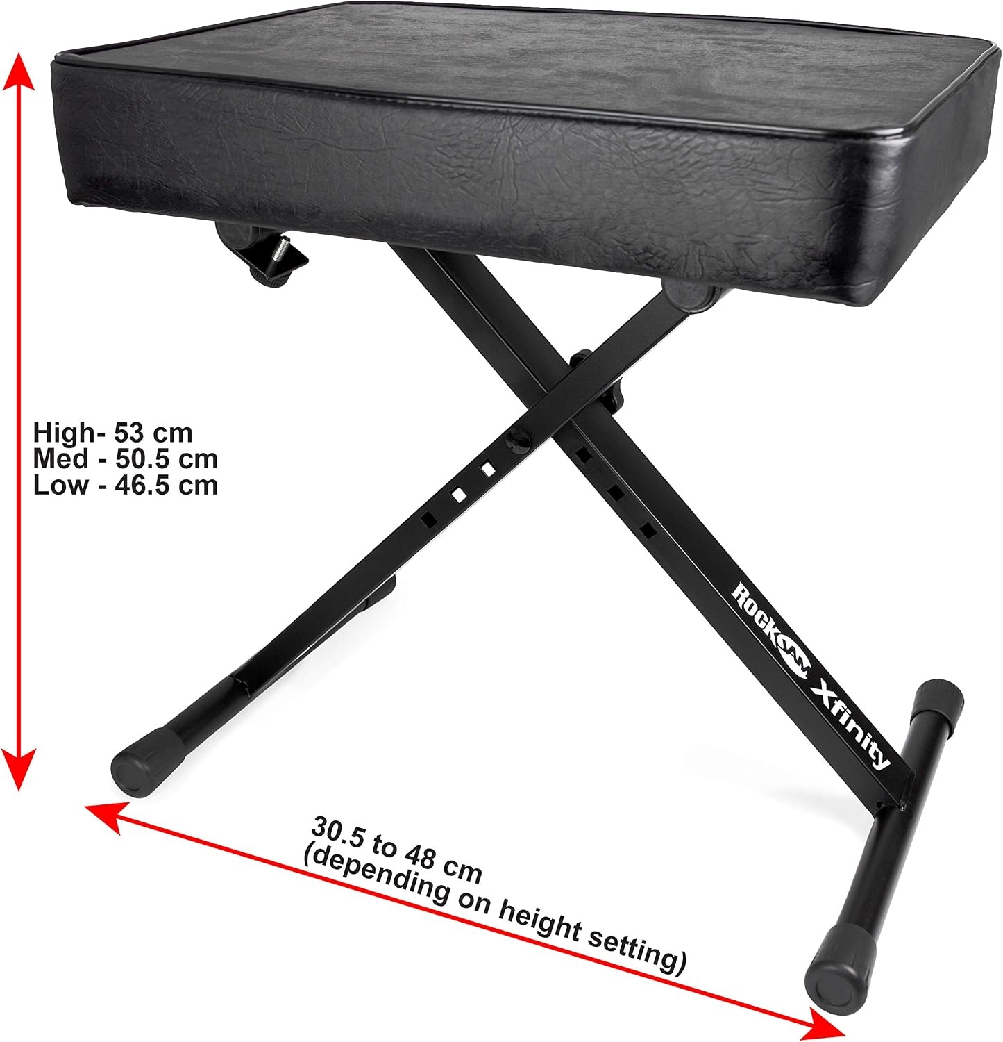 image:imageRockJam RJKBB100 Adjustable Padded Piano Bench Keyboard Stool Padded piano bench with 4 height settings and folding steel X frame for keyboard players kids and adultsPadded Keyboard Bench