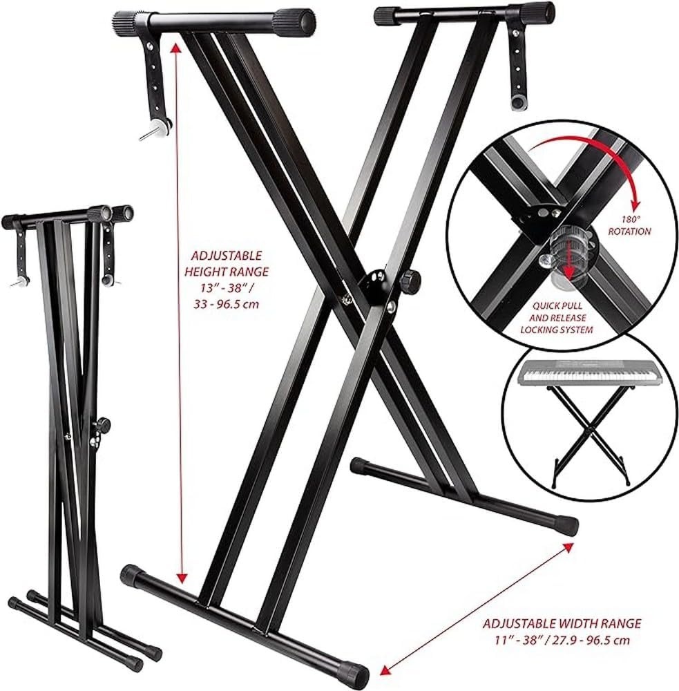 image:imageRockJam RJX29 Adjustable X Frame Keyboard Stand with Locking StrapsDouble Braced Keyboard Stand