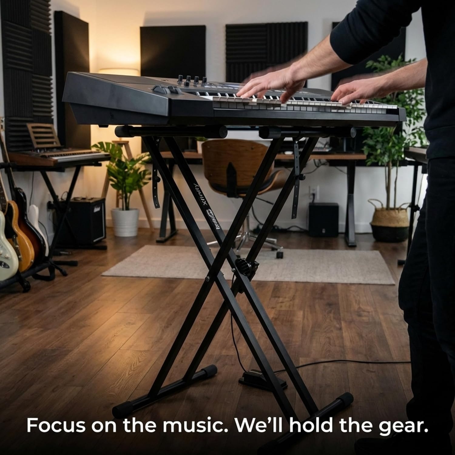 image:imageRockJam RJX29 Adjustable X Frame Keyboard Stand with Locking StrapsPreAssembled Double Braced Keyboard Stand