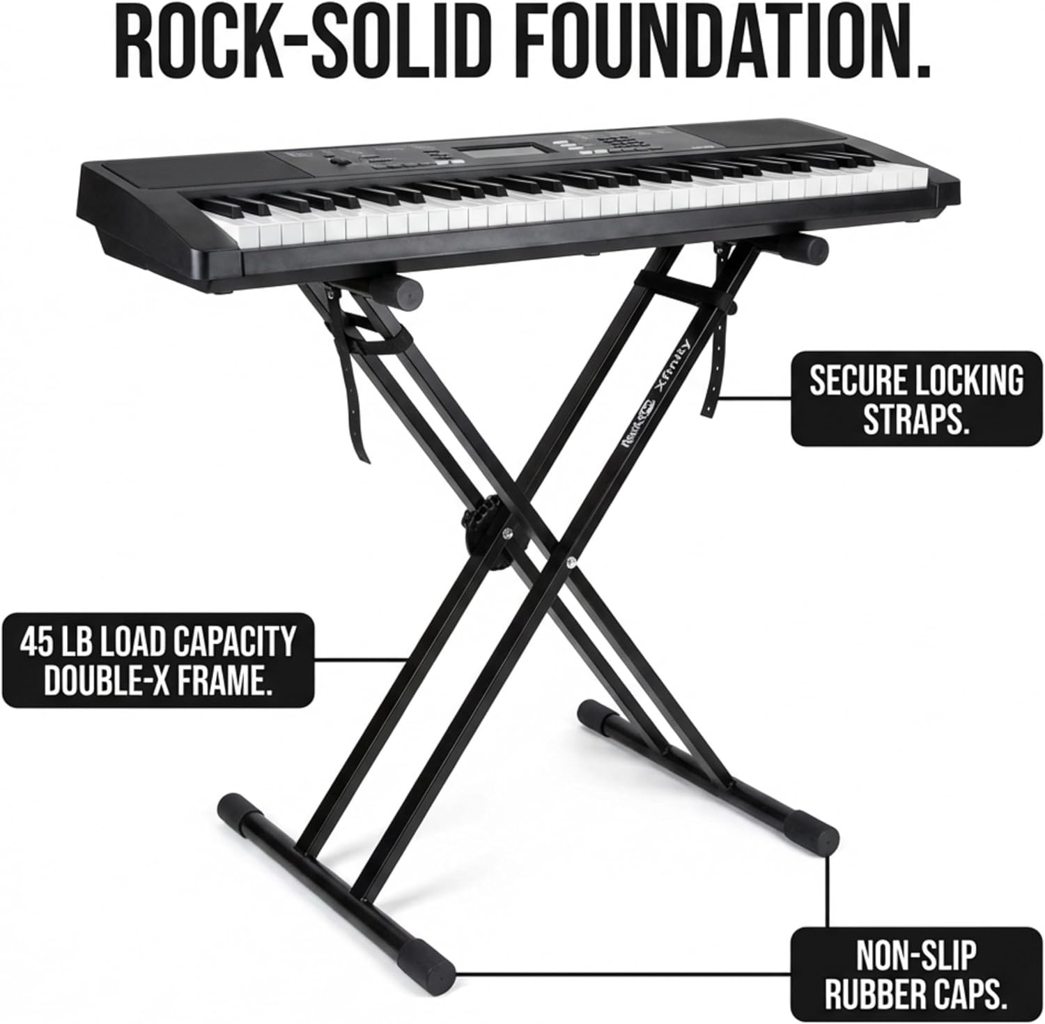 image:imageRockJam RJX29 Adjustable X Frame Keyboard Stand with Locking StrapsPreAssembled Double Braced Keyboard Stand