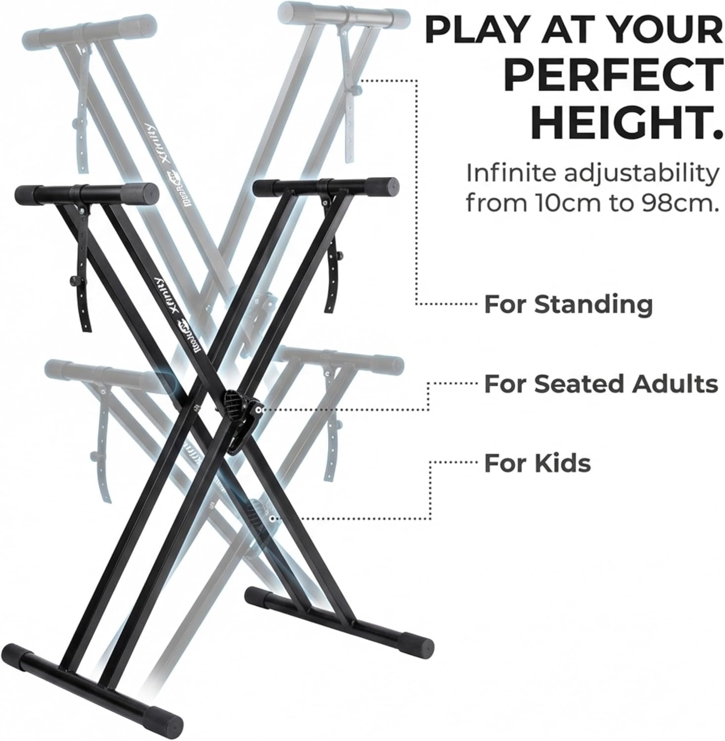 image:imageRockJam RJX29 Adjustable X Frame Keyboard Stand with Locking StrapsPreAssembled Double Braced Keyboard Stand