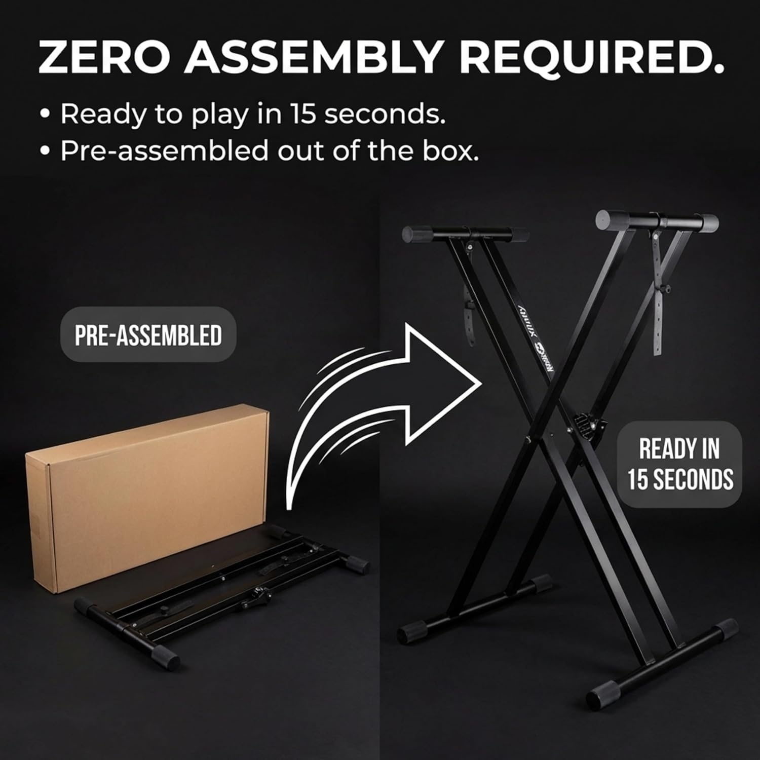 image:imageRockJam RJX29 Adjustable X Frame Keyboard Stand with Locking StrapsPreAssembled Double Braced Keyboard Stand
