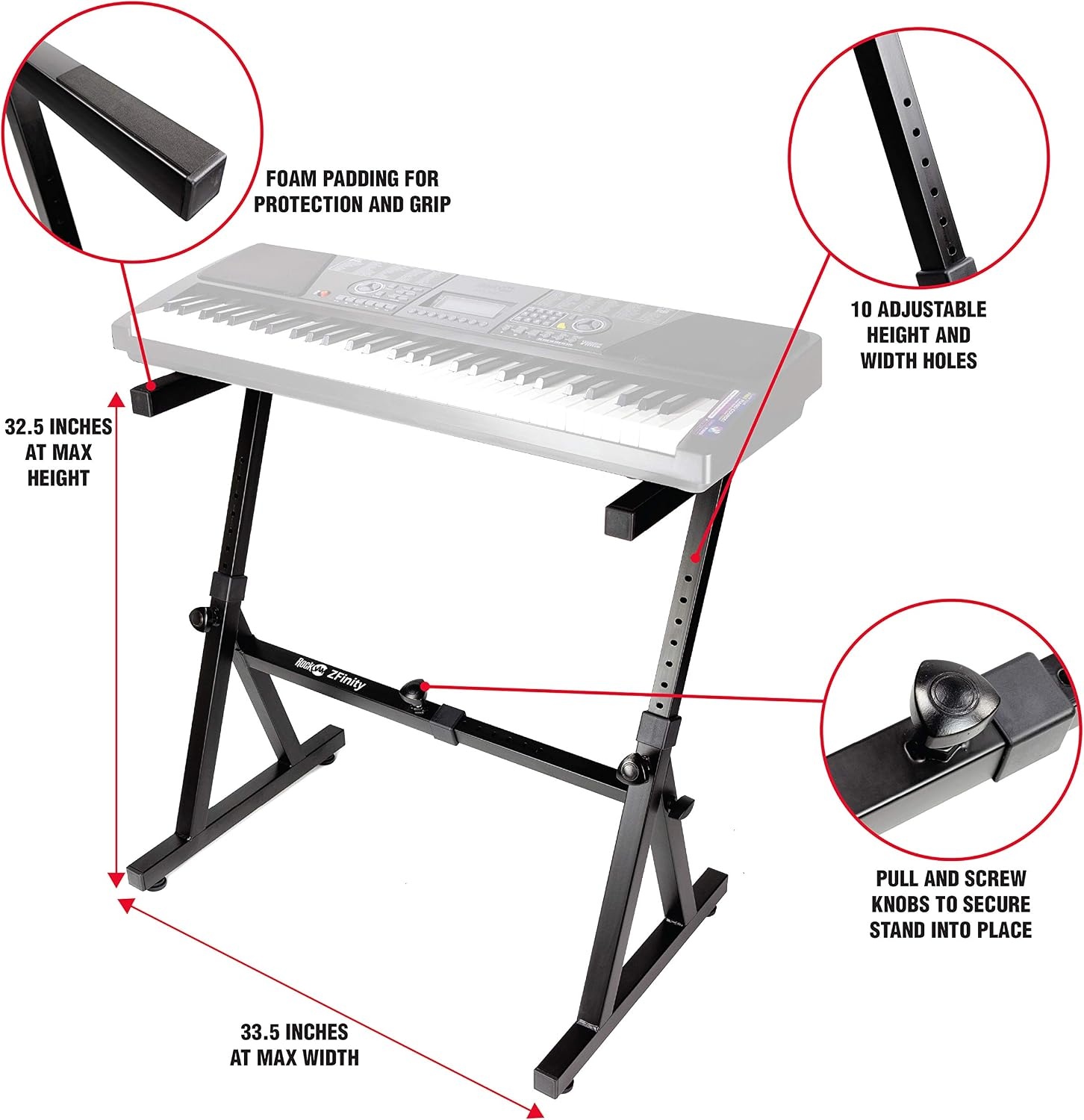 image:imageRockJam RJX29 Adjustable X Frame Keyboard Stand with Locking StrapsZShaped Heavy Duty Keyboard Stand