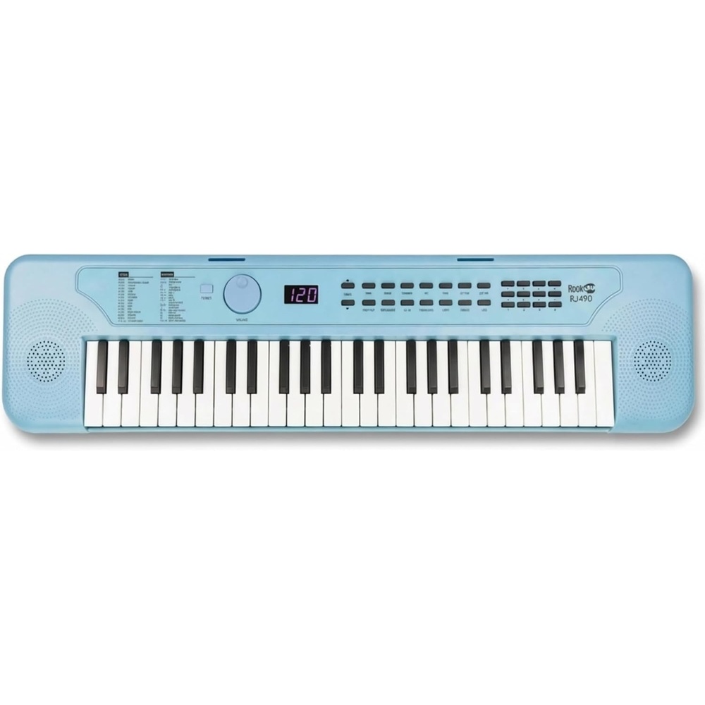 image:imageRockJam RJ490 49 Key Mini Keyboard Piano with Speakers Baby Blue  Portable mini keyboard piano with builtin speakers USBC or battery power and headphone jack for beginnersBaby Blue