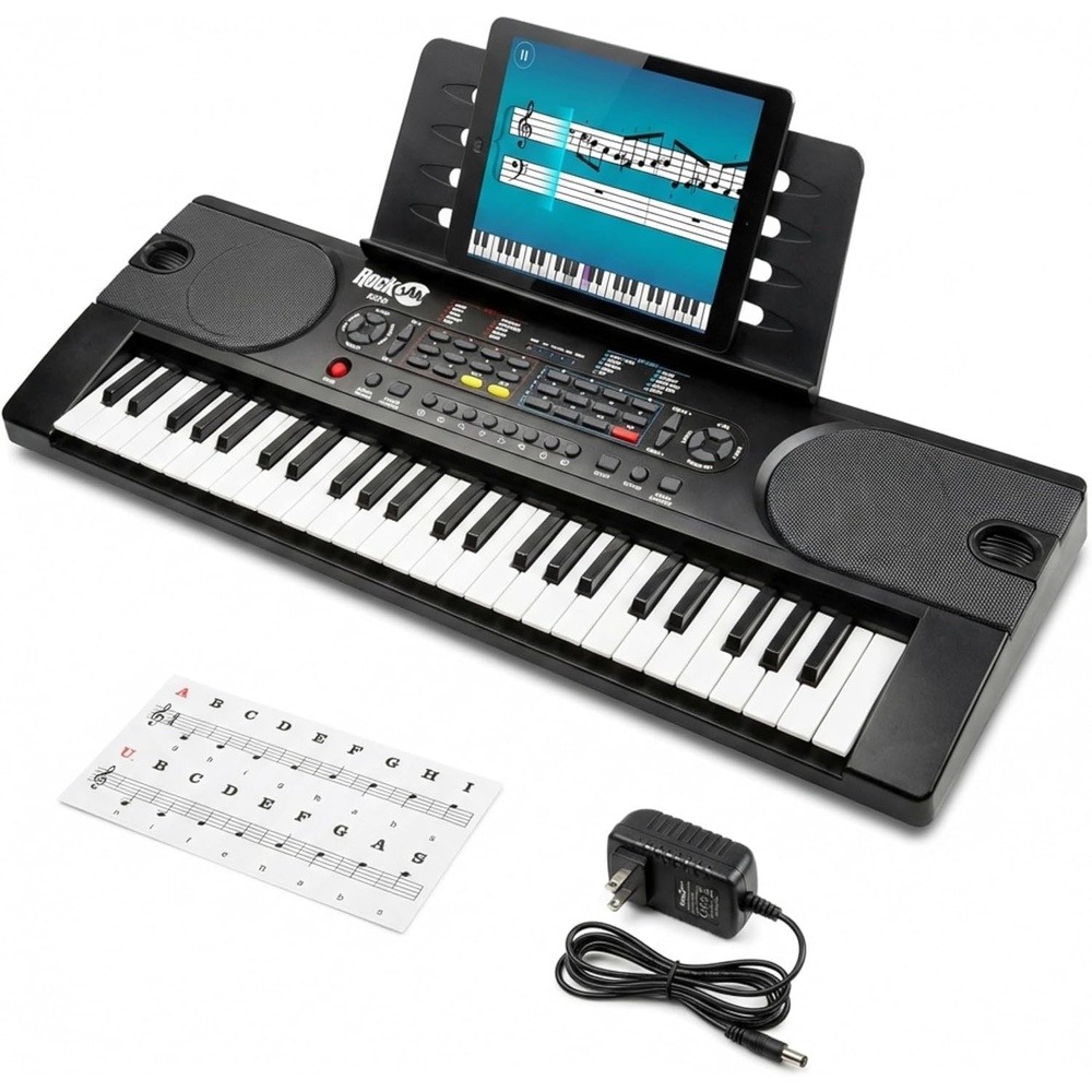 image:imageRockJam RJ490 49 Key Mini Keyboard Piano with Speakers Baby Blue  Portable mini keyboard piano with builtin speakers USBC or battery power and headphone jack for beginnersBlack