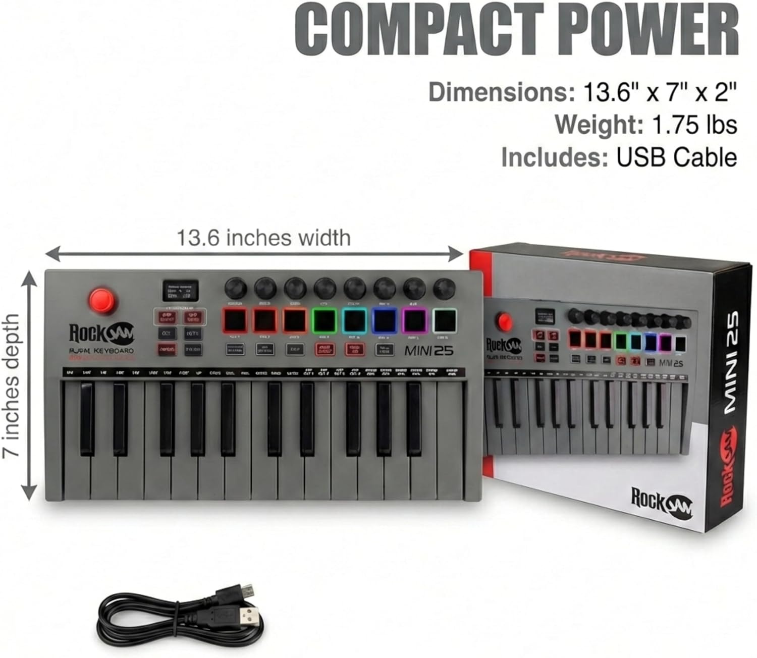 image:imageRockJam RJ361 61 Key Compact Keyboard Piano for Beginners25 Key Midi