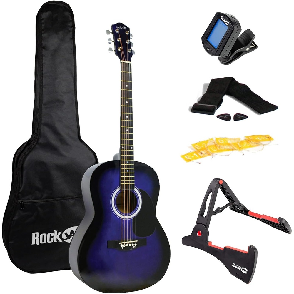 image:imageRockJam Full Size Acoustic Guitar Kit with Stand Tuner amp Bag BlackBlue