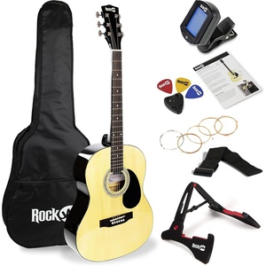 RockJam Full Size Acoustic Guitar Kit with Stand, Tuner & Bag, Black(Natural)