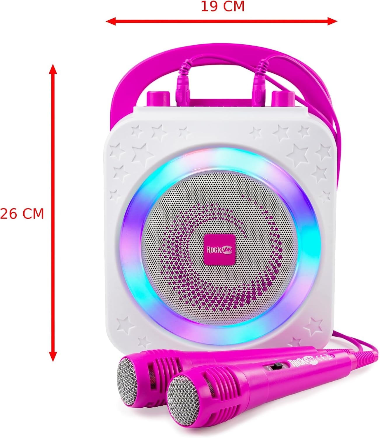 image:imageRockJam 10Watt Rechargeable Bluetooth Karaoke Machine with Two Mics Lightshow amp Voice EffectsPink