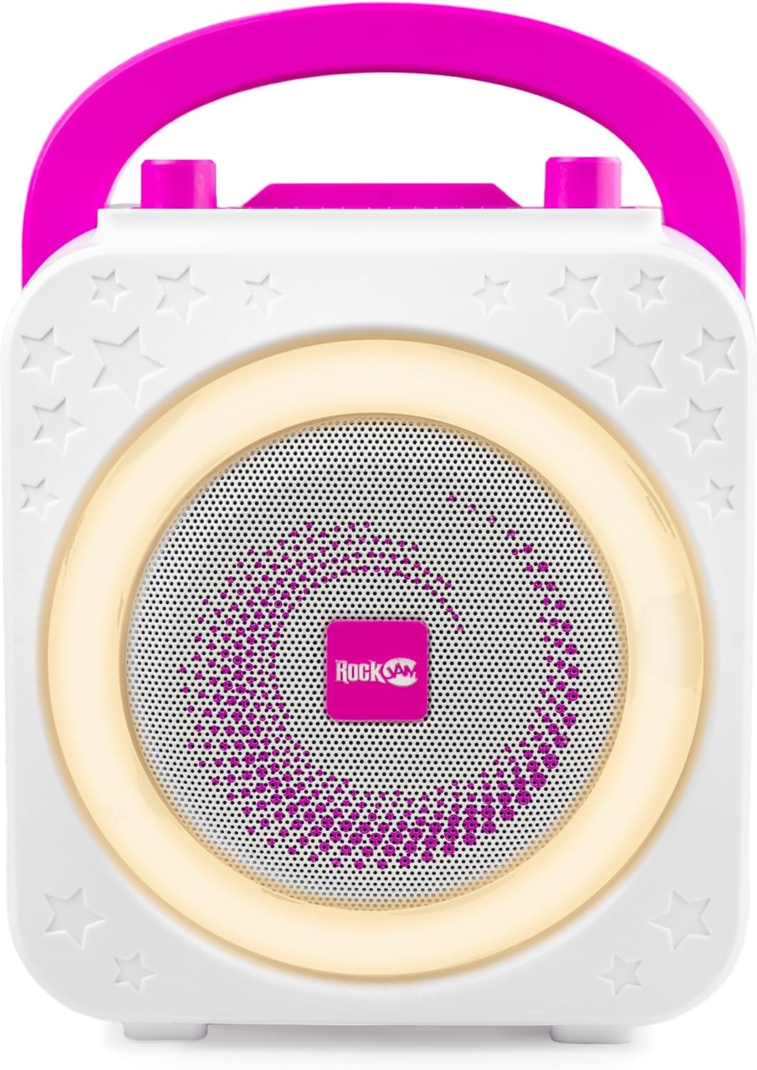 image:imageRockJam 10Watt Rechargeable Bluetooth Karaoke Machine with Two Mics Lightshow amp Voice EffectsPink