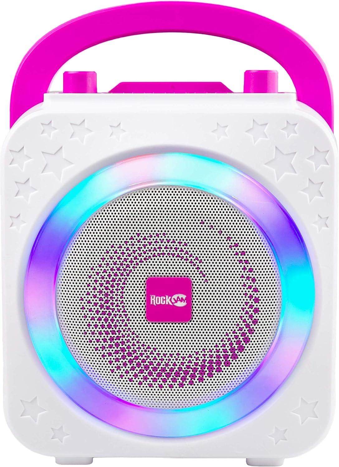 image:imageRockJam 10Watt Rechargeable Bluetooth Karaoke Machine with Two Mics Lightshow amp Voice EffectsPink