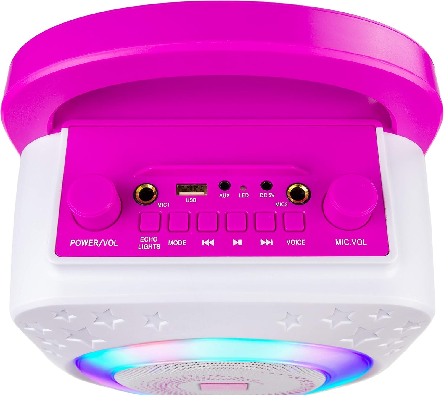 image:imageRockJam 10Watt Rechargeable Bluetooth Karaoke Machine with Two Mics Lightshow amp Voice EffectsPink