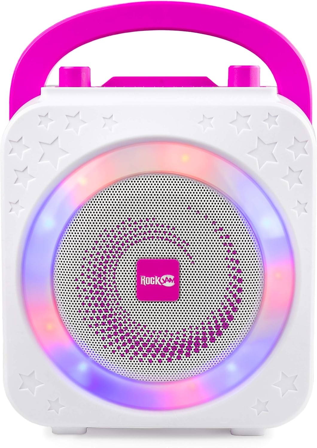 image:imageRockJam 10Watt Rechargeable Bluetooth Karaoke Machine with Two Mics Lightshow amp Voice EffectsPink