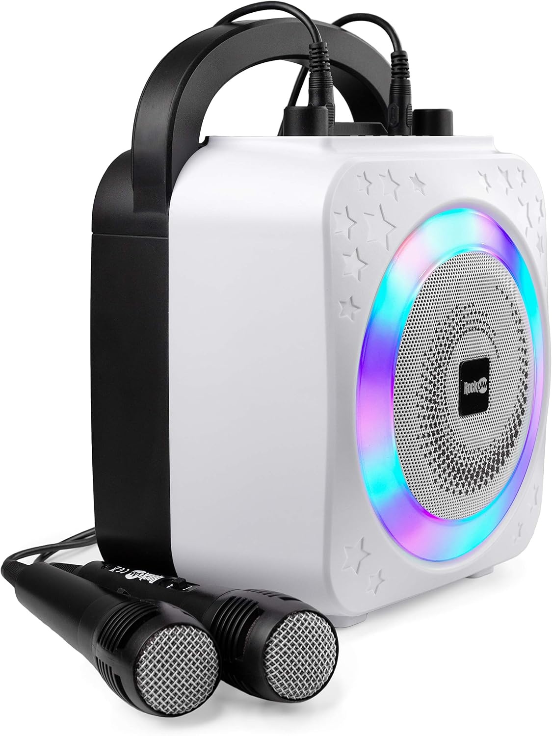 image:imageRockJam 10Watt Rechargeable Bluetooth Karaoke Machine with Two Mics Lightshow amp Voice EffectsRose Gold