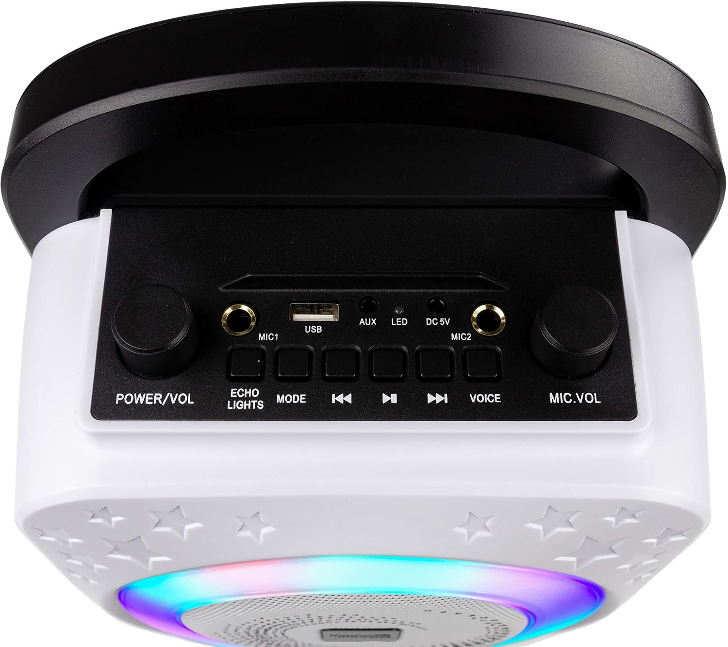 image:imageRockJam 10Watt Rechargeable Bluetooth Karaoke Machine with Two Mics Lightshow amp Voice EffectsRose Gold