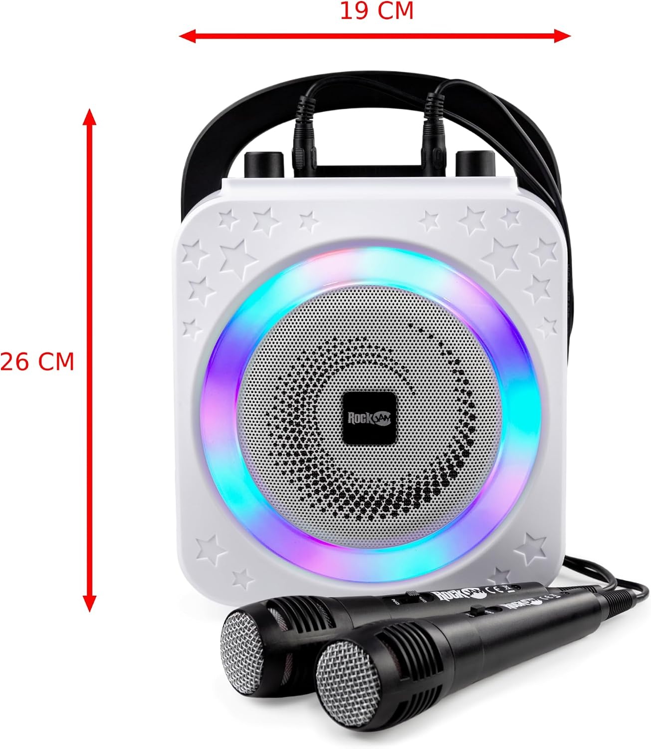 image:imageRockJam 10Watt Rechargeable Bluetooth Karaoke Machine with Two Mics Lightshow amp Voice EffectsRose Gold