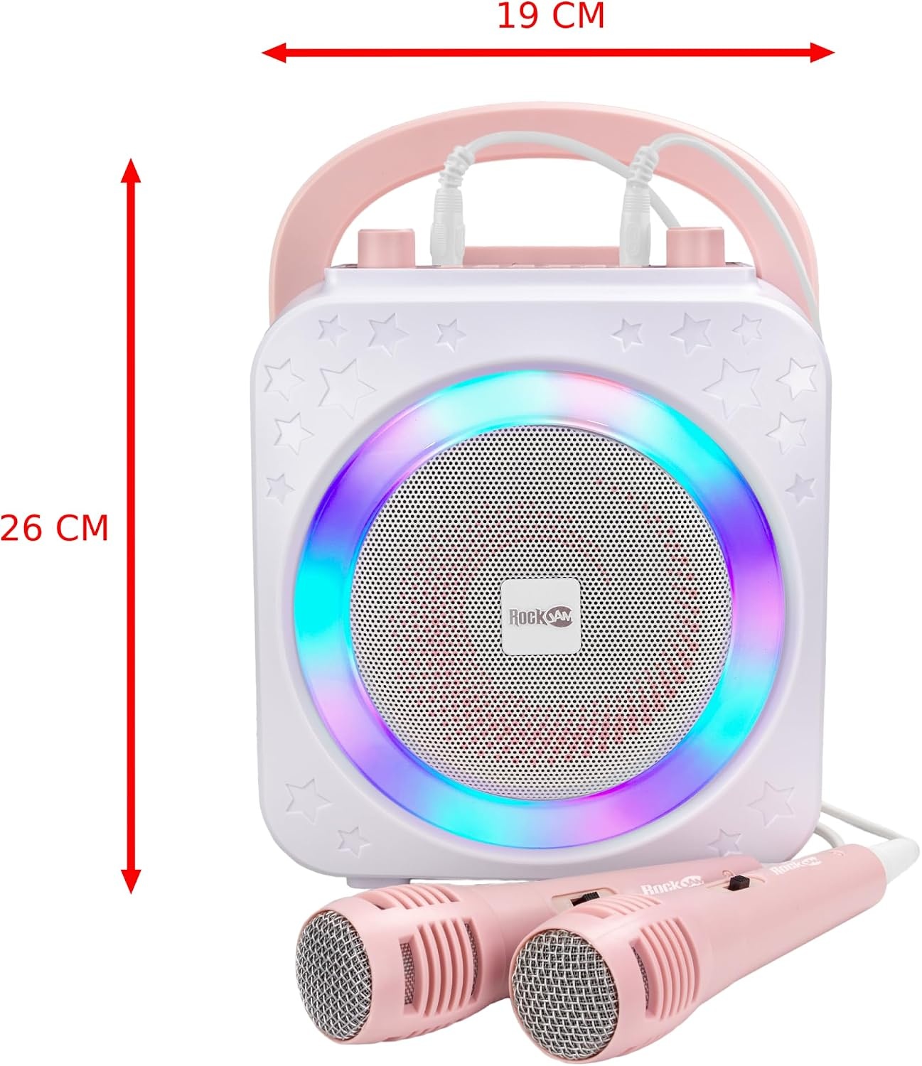 image:imageRockJam 10Watt Rechargeable Bluetooth Karaoke Machine with Two Mics Lightshow amp Voice EffectsWhite