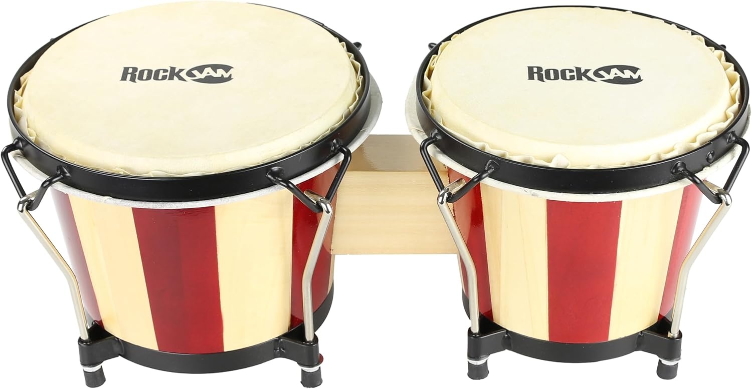 image:imageRockJam 7 amp 8 Inch Wood Bongo Drums with Bag amp Tuning Key RedNaturalRed Natural