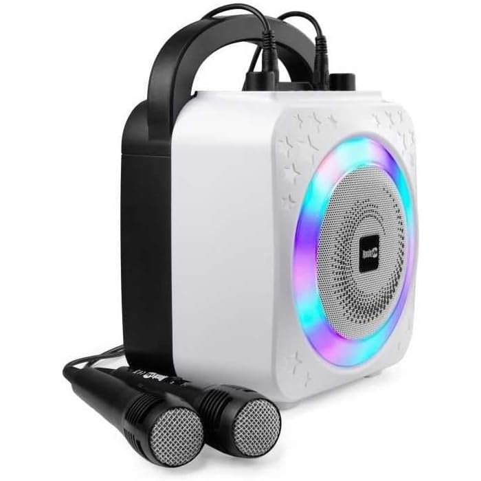 image:imageRockJam 10Watt Rechargeable Bluetooth Karaoke Machine with Two Mics Lightshow amp Voice EffectsBlack