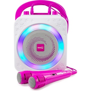 RockJam 10-Watt Rechargeable Bluetooth Karaoke Machine with Two Mics, Lightshow & Voice Effects(Pink)