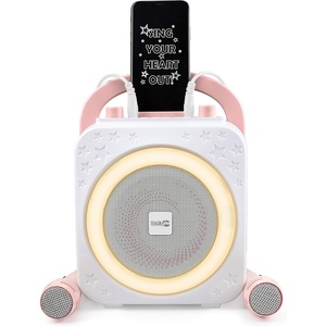 RockJam 10-Watt Rechargeable Bluetooth Karaoke Machine with Two Mics, Lightshow & Voice Effects(White)