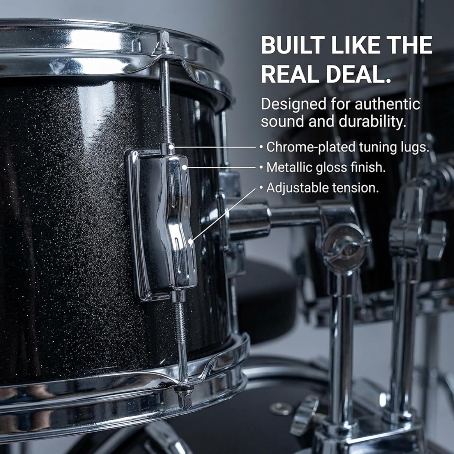 image:imageMusic Alley 3 Piece Kids Drum Set with Throne Cymbal amp Sticks BlueMetallic Black