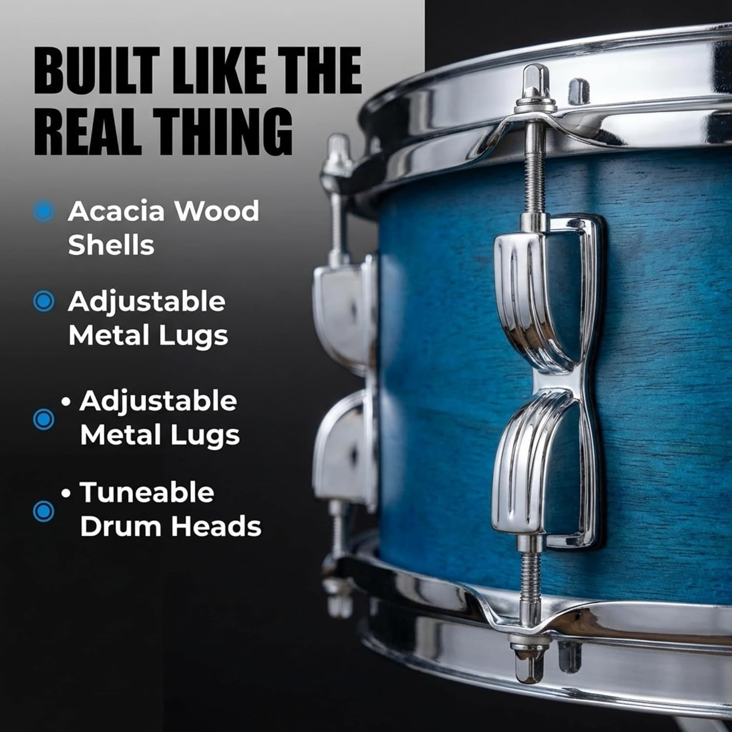 image:imageMusic Alley 3 Piece Kids Drum Set with Throne Cymbal amp Sticks BlueMetallic Blue