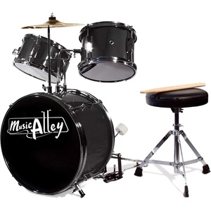 Music Alley 3 Piece Kids Drum Set with Throne, Cymbal & Sticks, Blue(Metallic Black)