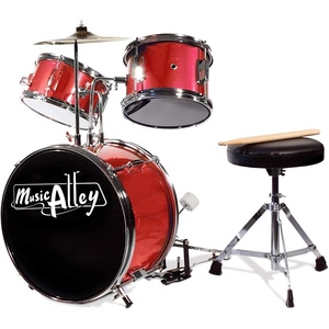 Music Alley 3 Piece Kids Drum Set with Throne, Cymbal & Sticks, Blue(Metallic Red)