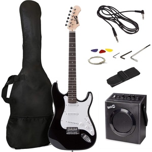 RockJam Full Size Electric Guitar Kit with 10W Amp & Gig Bag, Black(Black)
