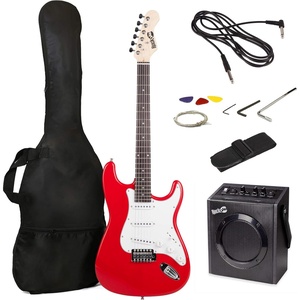 RockJam Full Size Electric Guitar Kit with 10W Amp & Gig Bag, Black(Red)