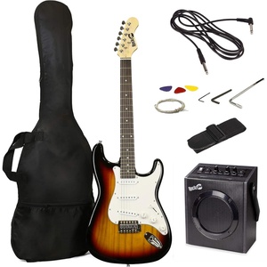 RockJam Full Size Electric Guitar Kit with 10W Amp & Gig Bag, Black(SunBurst)